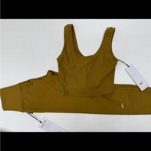 ALO Yoga Mustard Sports Bra and Leggings Set